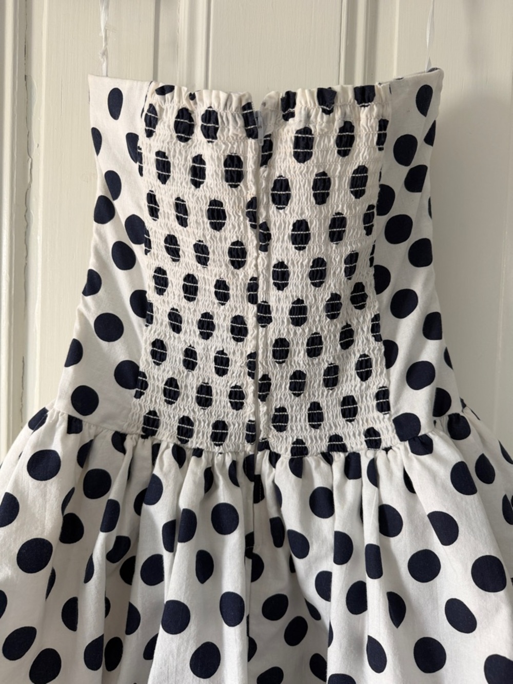 My Michelle White Dress with navy Polka Dots - Picture 6 of 9